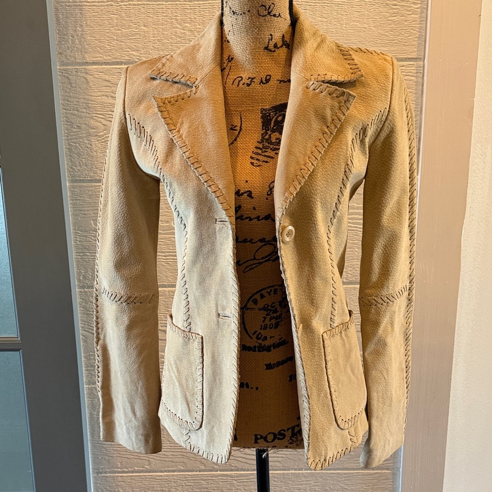 Charlotte Russe Beige leather suede Blazer with Stitch Detail size S
